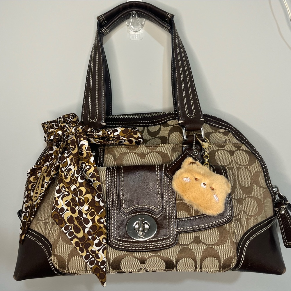 Coach Hampton Signature Canvas & Leather Domed Satchel Bag F13977